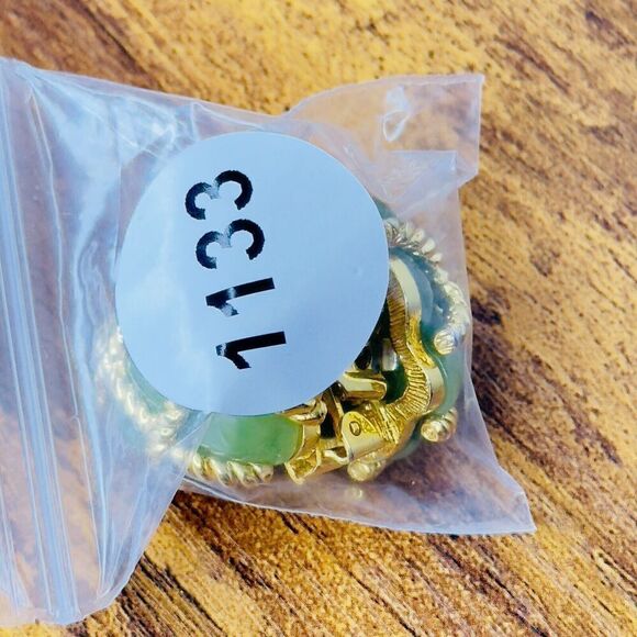 Vintage KJL Kenneth J Lane Earrings Gold Rope Quilted Green Lucite Clip On 1133 - Picture 15 of 15